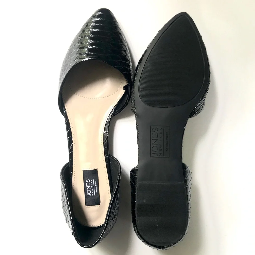 JONES NEW YORK Croc Point-Toe Flats Black 9.5 New - Picture 4 of 6